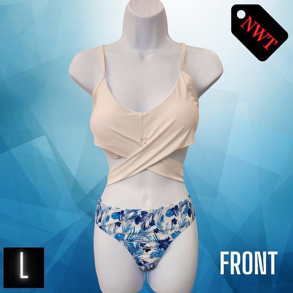 Blue and White Two Piece Bikini Swimsuit with adjustable straps | Large | NWT |